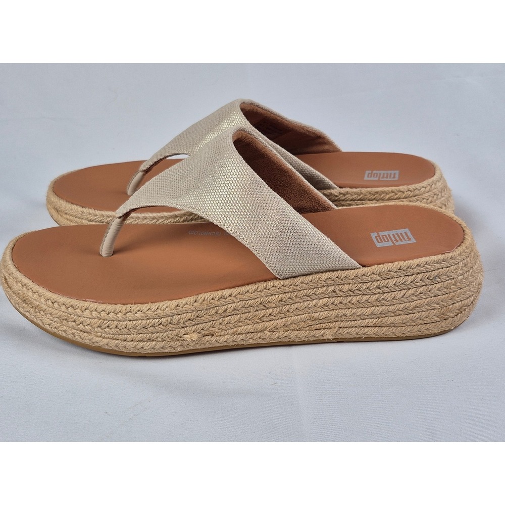 FitFlop F-Mode Espadrille Platform Gold Shimmer Sandals Women's US 9 Comfort